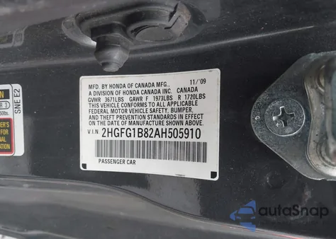 2010 Honda Civic Ex из США, поврежденный, VIN 2HGFG1B82AH505910